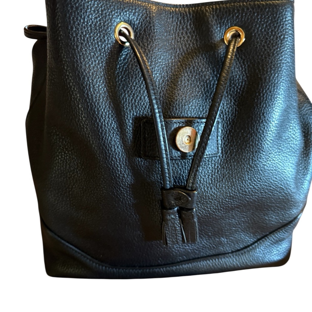 Coach Black Pebbled Leather Backpack with Gold Accents - Picture 2 of 10